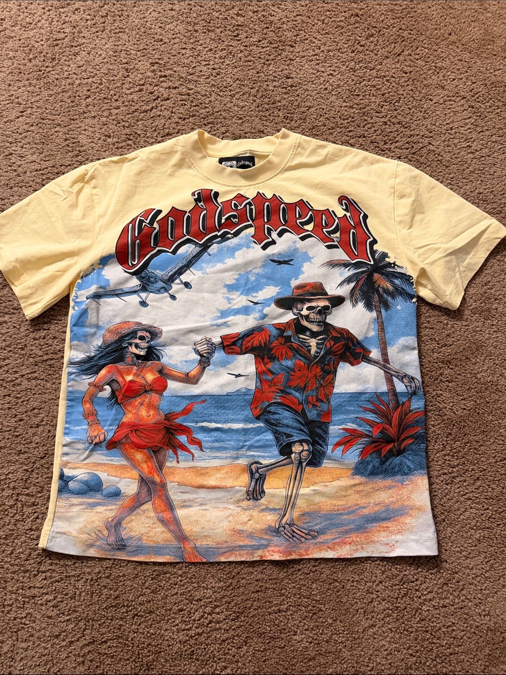Godspeed Graphic Beach Skull Tee - Pale Yellow